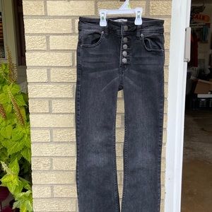 Black jeans flare bottom stretch, button fly